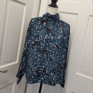 Elizabeth and James Teal Irina Mock Neck Blouse Size Medium, Classic, colorful